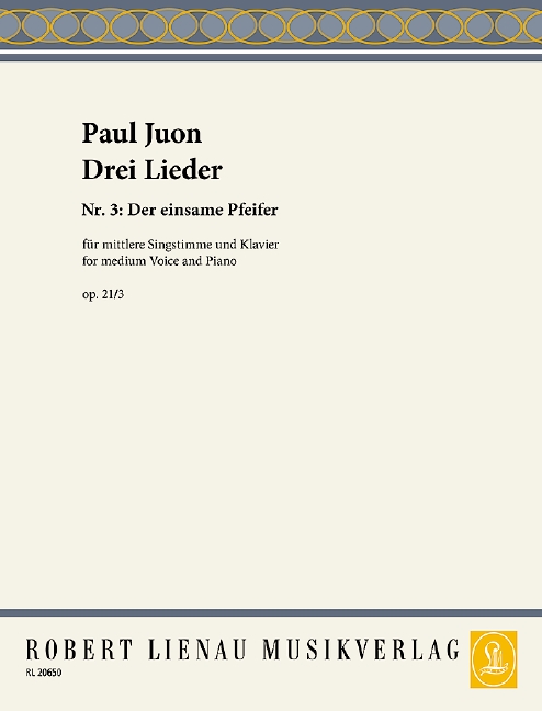 Der einsame Pfeifer op.21,3  für Gesang (mittel) und Klavier  