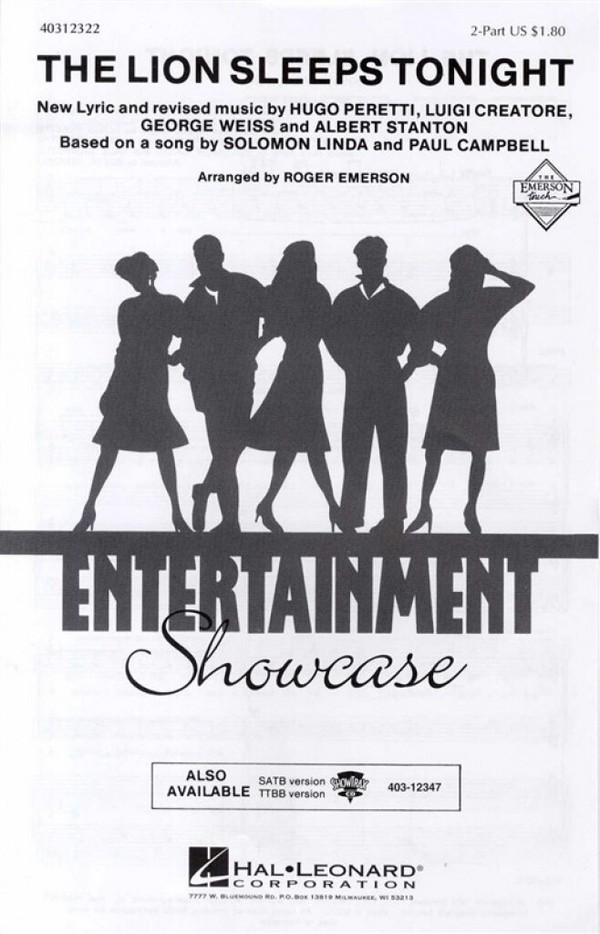 The Lion sleeps tonight for  2-part chorus and piano  score