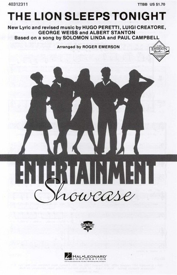 THE LION SLEEPS TONIGHT FOR  MALE CHORUS AND PIANO  SCORE