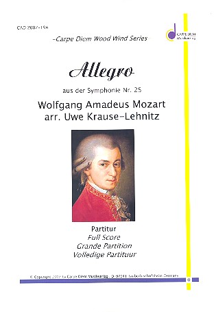 Allegro aus der Sinfonie g-Moll KV183 Nr.25  für 3 Klarinetten und Bassklarinette  Partitur und Stimmen