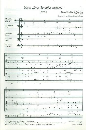 Messa Ecce Sacerdos magnus  für gem Chor, Instrumente und Bc  Partitur