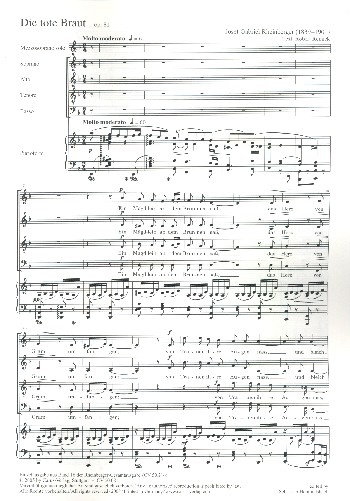 Die tote Braut op.81 für Mezzosopran,&nbsp;&nbsp;gem Chor und Klavier&nbsp;&nbsp;Partitur