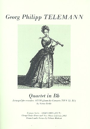 Quartet in Bb from Concerto TWV52:B1  for 4 recorders (ATTB)  score and parts