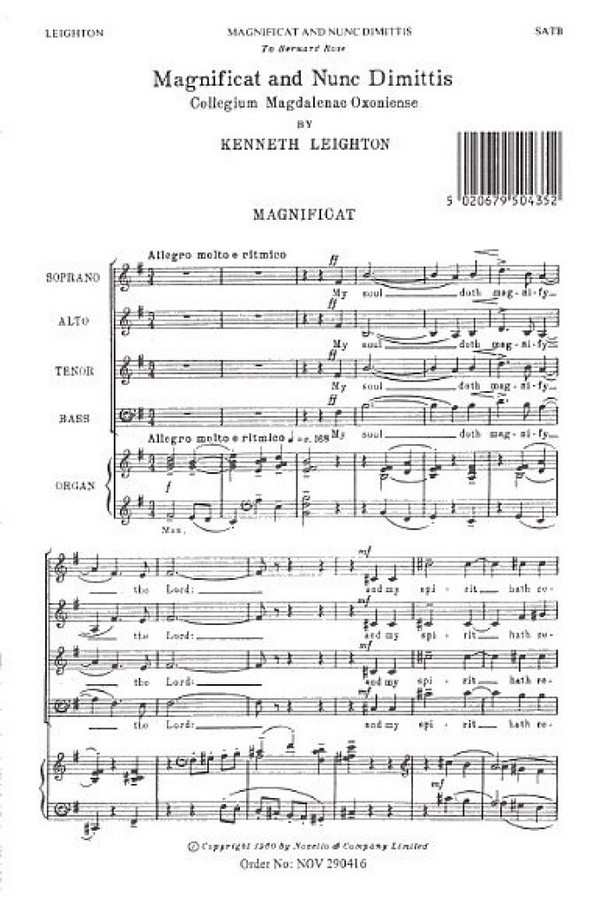 Magnificat  and  Nunc dimittis  for mixed chorus and organ  score