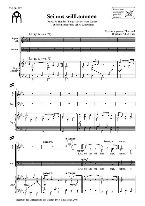 Sei uns willkommen&nbsp;&nbsp;für gem Chor, 2 Trompeten und 2 Posaunen (Orgel)&nbsp;&nbsp;Partitur (dt)