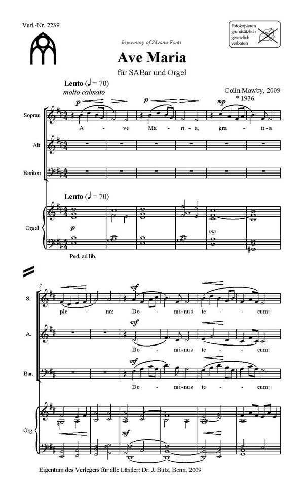 Ave Maria  für gem Chor (SABar) und Orgel  Partitur (lat)