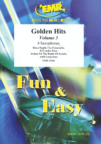 Golden Hits Band 3: für 4 Saxophone&nbsp;&nbsp;(S(A)ATBar) (Klavier/Orgel und Percussion ad lib)&nbsp;&nbsp;Partitur und Stimmen
