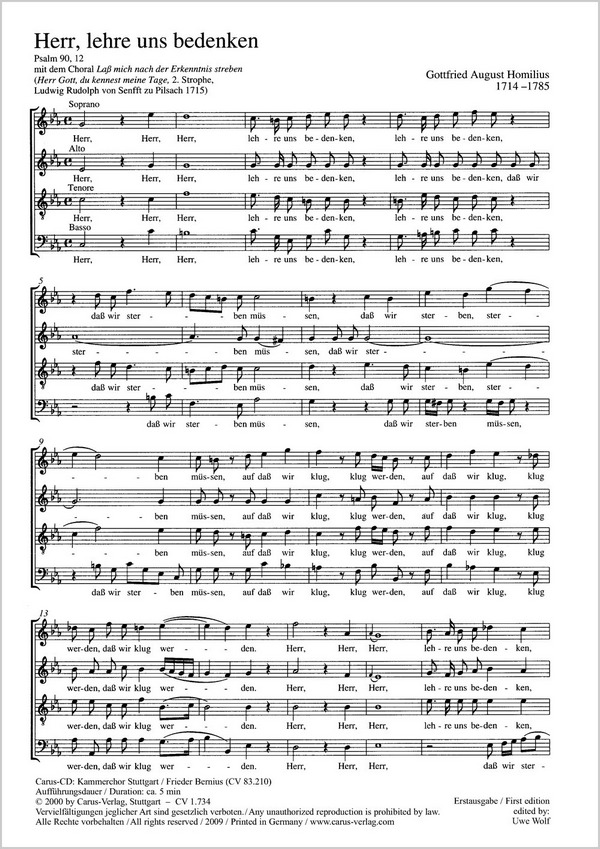 Herr lehre uns bedenken  für gem Chor a cappella  Partitur