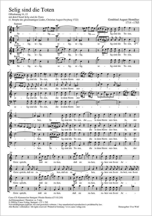 Selig sind die Toten  für gem Chor a cappella  Partitur