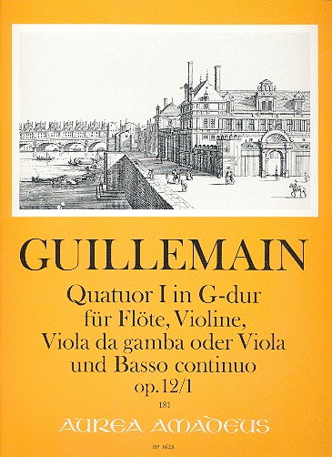 Quartette G-Dur 12,1  für Flöte, Violine, Viola da gamba (Viola) und BC  Partitur und Stimmen
