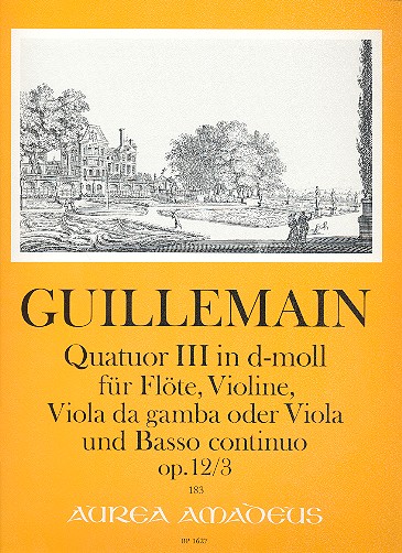 Quartette d-Moll 12,3 für Flöte, Violine,  Viola da gamba (Viola) und BC  Partitur und Stimmen