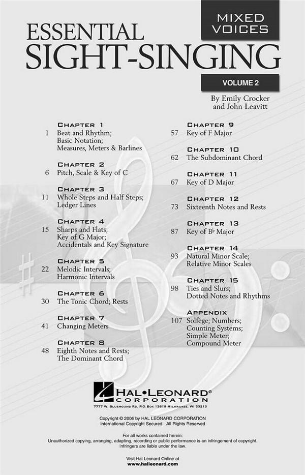 Essential Sight-Singing vol.2&nbsp;&nbsp;for mixed chorus and piano&nbsp;&nbsp;score