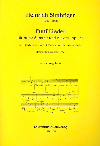5 Lieder op.27 für Gesang (hoch)  und Klavier  