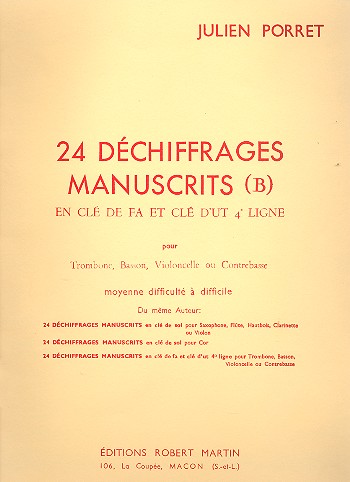 24 Déchiffrages Manuscrits pour trombone  (basson,/violoncelle/contrebasse)  