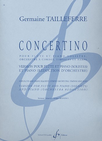 Concertino pour flute et piano solistes,&nbsp;&nbsp;orchestre à cordes, timbales, harpe&nbsp;&nbsp;pour flute et piano (solistes) et piano
