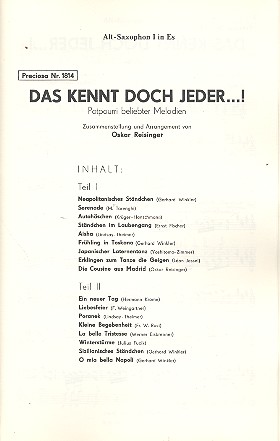 Das kennt doch jeder: Potporri  für Salonorchester  Saxophon-Satz