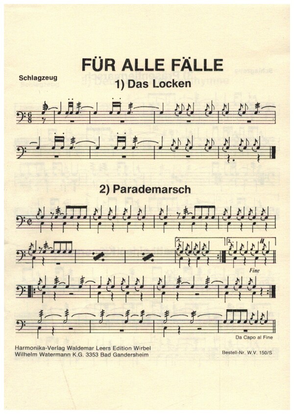 Für alle Fälle  für Spielmannszug  Schlagzeug