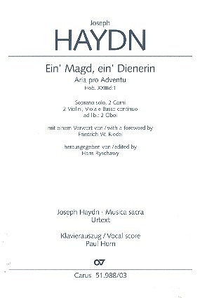 Ein' Magd ein' Dienerin Hob.XXIIId:1 für&nbsp;&nbsp;Sopran und Instrumente&nbsp;&nbsp;Klavierauszug