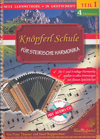 Knöpferl Schule 4-Fingersatz Band 1 (+CD)  für Steirische Harmonika in Griffschrift  