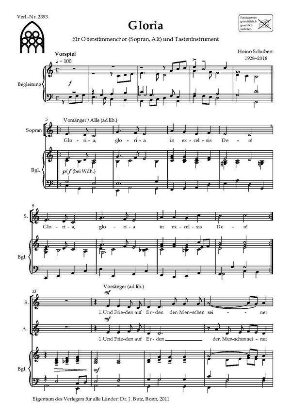 Gloria  für Frauenchor und Tasteninstrument  Partitur
