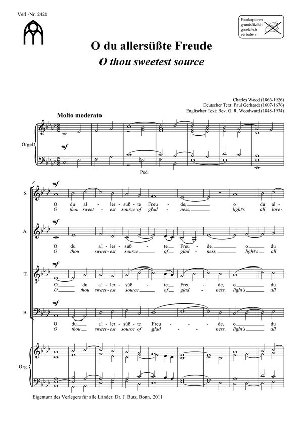 O du allersüsste Freude&nbsp;&nbsp;für gem Chor und Orgel&nbsp;&nbsp;Partitur (dt/en)