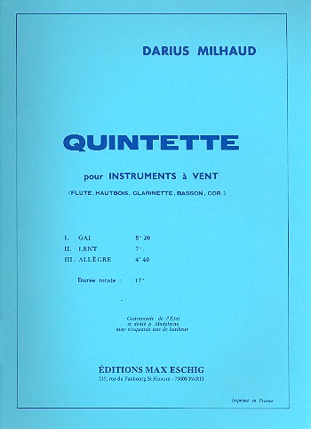 Quintette pour flute, hautbois, clarinette,&nbsp;&nbsp;basson et cor&nbsp;&nbsp;parties