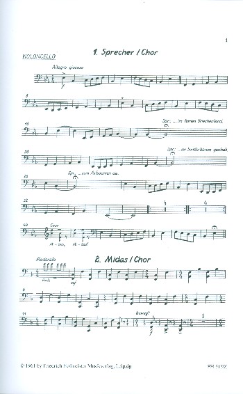 König Midas für Sprecher, Soli, Kinderchor  und Instrumente  Violoncello