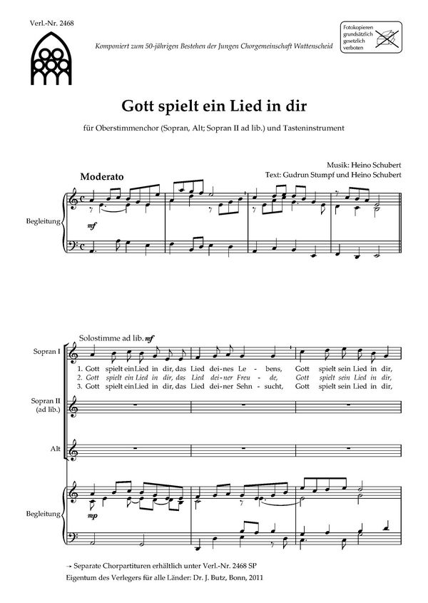 Gott spielt ein Lied mit dir  für Frauenchor und Tasteninstrument  Partitur