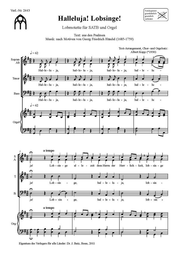 Halleluja - Lobsinge&nbsp;&nbsp;für gem Chor und Orgel&nbsp;&nbsp;Partitur