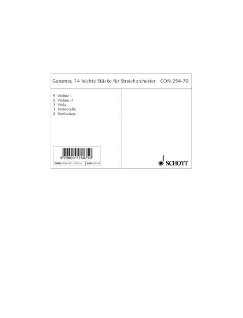 14 leichte Stücke für Streichorchester GeWV 134  für Streichorchester  Stimmensatz - 5 Violine I, 5 Violine II, 3 Viola, 3 Violoncello, 2 Kon