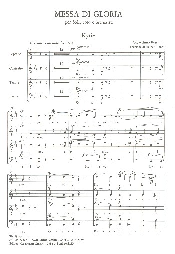 Messa di Gloria&nbsp;&nbsp;für Soli, gem Chor und Orchester&nbsp;&nbsp;Chorpartitur