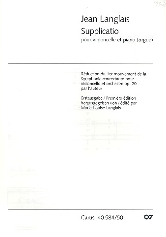 Supplicatio pour violoncell et orgue&nbsp;&nbsp;2 partitions&nbsp;&nbsp;