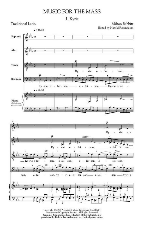 Music for the Mass for mixed chorus&nbsp;&nbsp;a cappella&nbsp;&nbsp;score