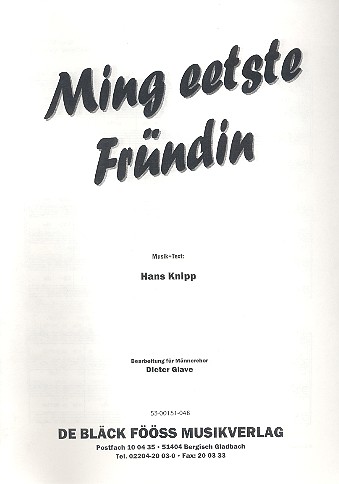 Ming eetste Fründin für Männerchor  a cappella  Partitur