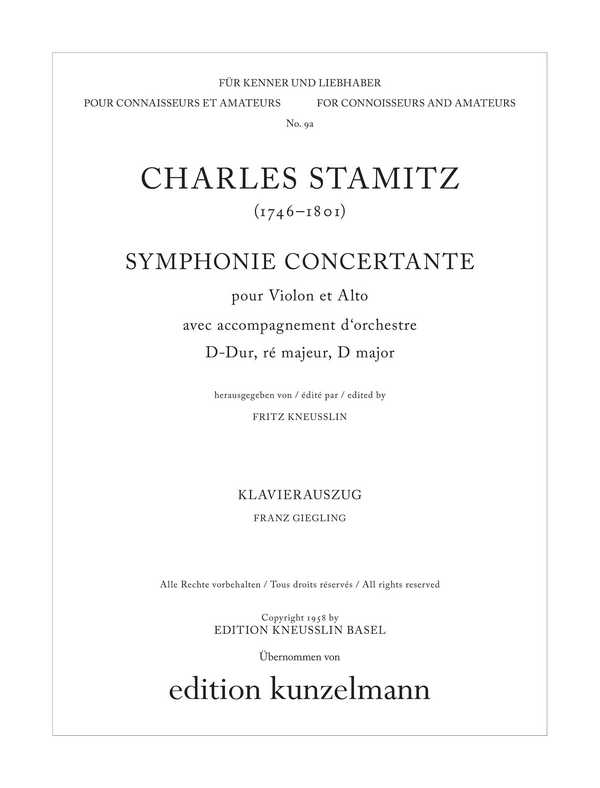 Sinfonia concertante D-Dur&nbsp;&nbsp;für Violine, Viola und Orchester&nbsp;&nbsp;für Violine und Klavier