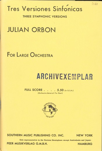 3 Versiones sinfonicas  for orchestra  study score