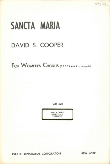 Sancta Maria&nbsp;&nbsp;for female chorus a cappella&nbsp;&nbsp;score