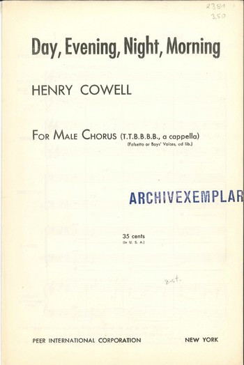 Day Evening Night Morning  for male chorus a cappella  score