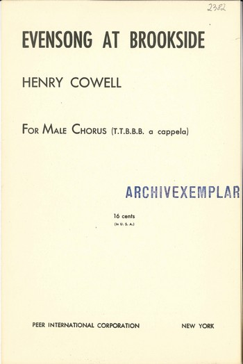 Evensong at Brookside  for male chorus a cappella  score