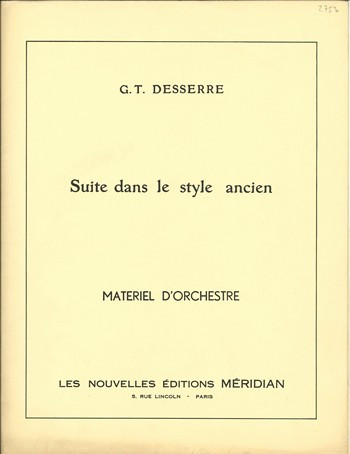 Suite dans le style ancien&nbsp;&nbsp;pour flute, hautbois, clarinette, cor et basson&nbsp;&nbsp;partition miniature et partes