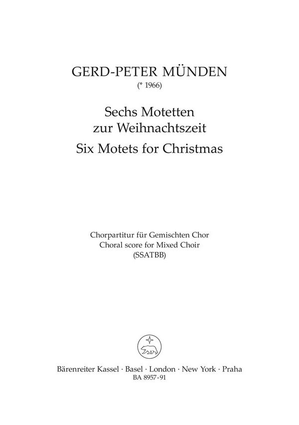 6 Motetten zur Weihnachtszeit  für gem Chor a cappella  Chorpartitur (dt/en)