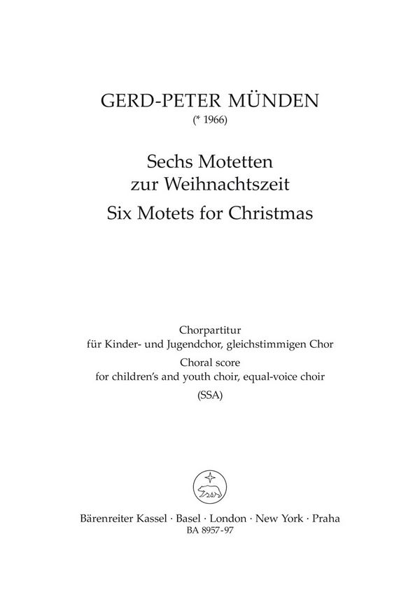 6 Motetten zur Weihnachtszeit  für Kinderchor (Jugendchor)  Chorpartitur (dt/en)