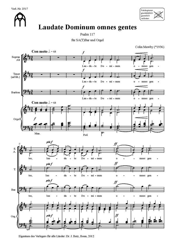 Laudate Dominum omnes gentes:  für gem Chor (SAM) und Orgel  Partitur