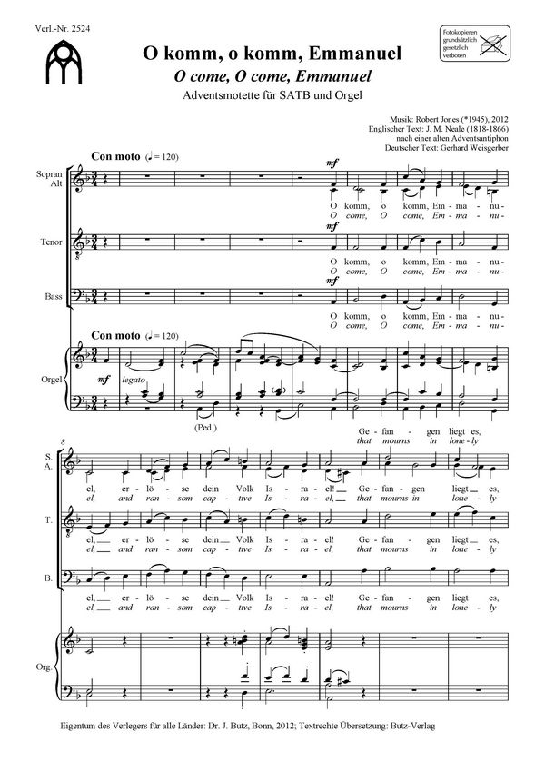 O komm o komm Emmanuel&nbsp;&nbsp;für gem Chor und Orgel&nbsp;&nbsp;Partitur (dt/en)
