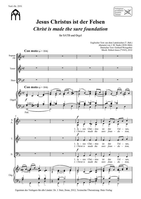 Jesus Christus ist der Felsen&nbsp;&nbsp;für gem Chor und Orgel&nbsp;&nbsp;Partitur (dt/en)