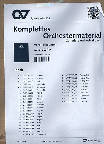 Messa da Requiem für Soli, gem Chor&nbsp;&nbsp;und Orchester&nbsp;&nbsp;Stimmensatz (Streicher 8-7-6-5-4)