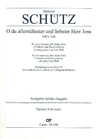 O du allersüssester und liebster Herr Jesu&nbsp;&nbsp;SWV340 für 5 Stimmen, 2 Violinen und Bc&nbsp;&nbsp;Partitur