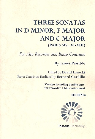 3 Sonatas   for alto recorder and Bc (Bc realized)  score and double part (recorder and bass instrument)