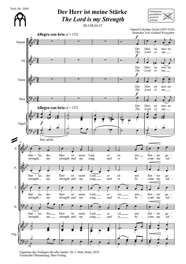 Der Herr ist meine Stärke  für gem Chor und Orgel  Partitur (dt/en)