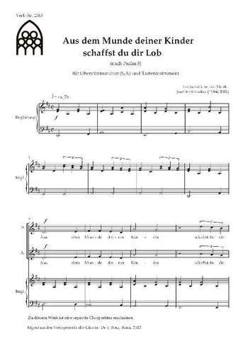 Aus dem Munde deiner Kinder schaffst du dir Lob&nbsp;&nbsp;für Frauenchor (Kinderchor ) und Tasteninstrument&nbsp;&nbsp;Partitur